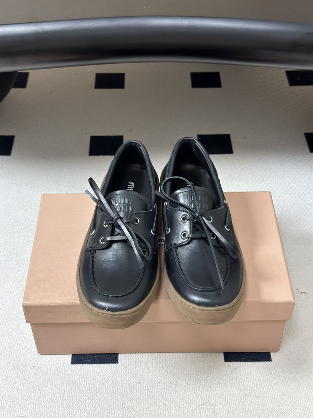 Miu Miu Black Lace Up Boat Shoes